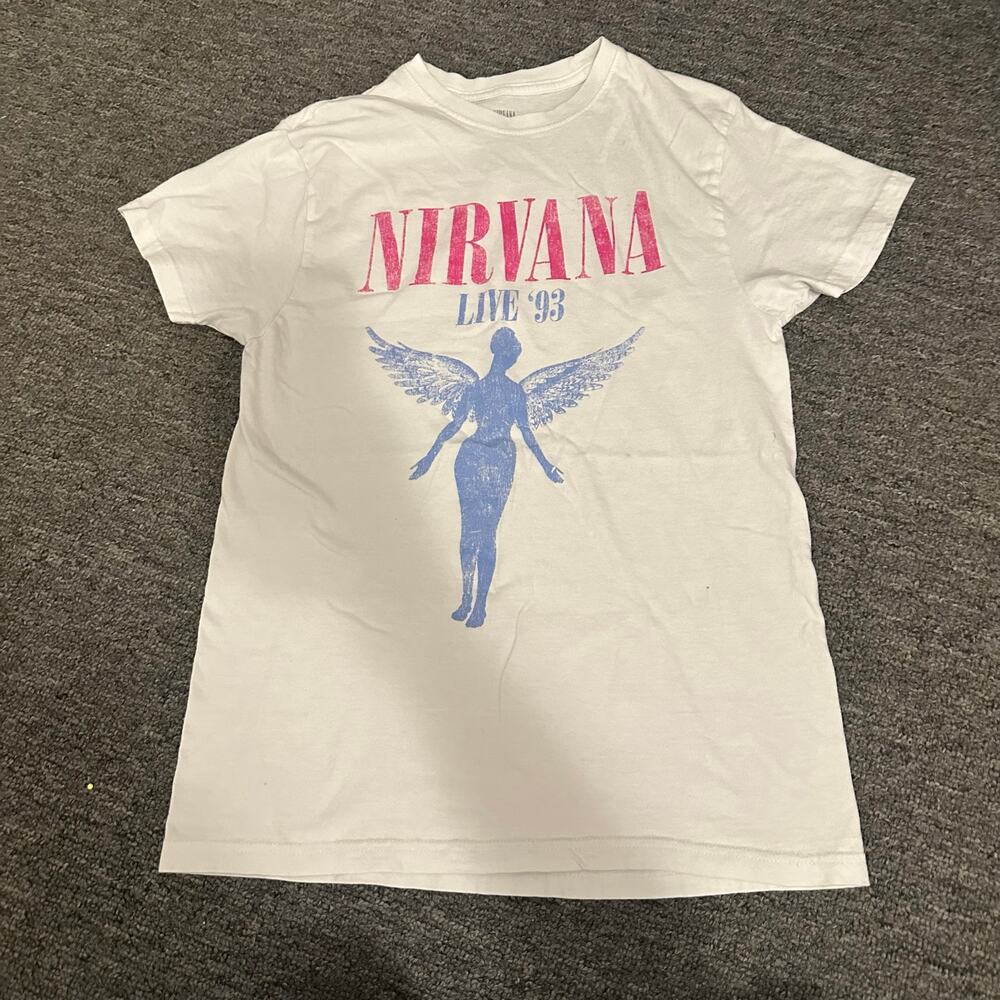 Nirvana Live 93 White Short Sleeve Cotton T-Shirt Unisex Size Small